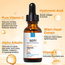 Load image into Gallery viewer, Soti Vitamin C Anti-aging Face Serum 20% Vitamin C Concentrated To Reduces Wrinkles, Dark Spots &amp; Acne, Brightens Skin Tone and Restores Radiance Formulated in USA, 1 fl.oz. 30ml