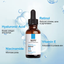 Load image into Gallery viewer, Soti 2.5% Retinol Serum (30ml) and 20% Vitamin C Serum (30ml) with Hyaluronic Acid, Alpha Arbutin and Vitamin E, Formulated in USA! Day and Night skin care