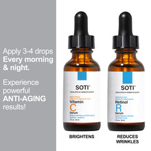 Load image into Gallery viewer, Soti 2.5% Retinol Serum (30ml) and 20% Vitamin C Serum (30ml) with Hyaluronic Acid, Alpha Arbutin and Vitamin E, Formulated in USA! Day and Night skin care