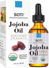 Load image into Gallery viewer, Jojoba Oil (2oz), USDA Certified Organic, 100% Pure, Cold Pressed, Hexane Free by Soti. Natural Moisturizer for Hair, Skin, Scalp, and Nails, Promotes Healthy Hydration and Shine