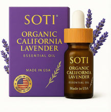 Load image into Gallery viewer, Soti Organic Lavender Essential Oil, Made in California USA, Undiluted 100% Pure Premium Grade Natural, for Aromatherapy, Diffusers, Relaxation, Bath, Sleep, Stress Relief, and Massage, 5 mL