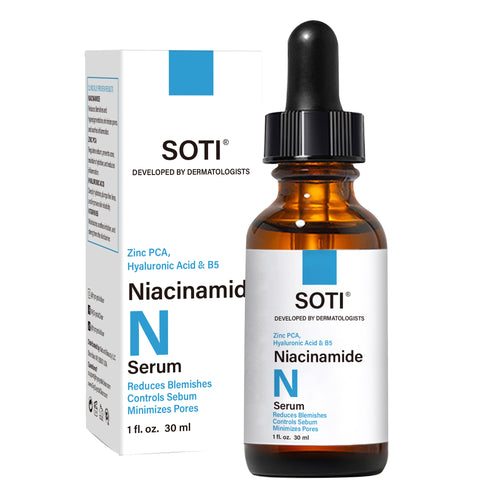 Soti Niacinamide 10% + Zinc 1% Face Serum (30ml) – Fades Acne Marks, Controls Oil, Minimizes Pores, Helps with Blemishes, Redness Relief for Clear Skin with Vitamin B5