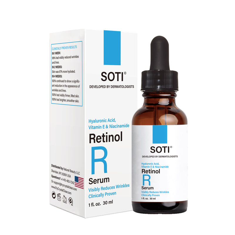 Soti 2.5% Retinol Serum, Formulated in USA! Reduces Wrinkles, Age Spots, Post-Acne Marks. Stimulates Collagen, Firm Skin, Anti Aging with Hyaluronic Acid, Niacinamide (30ml)