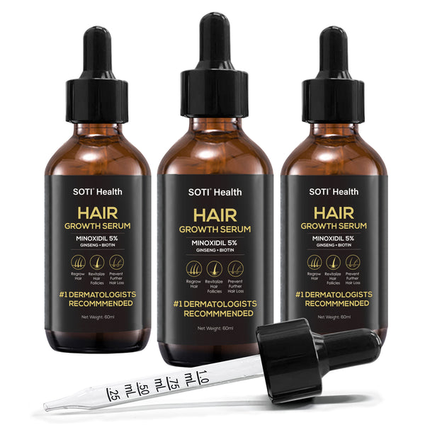 Soti Minoxidil 5% Hair Growth, Hair Loss Regrowth Serum.  Formulated in USA!  Dermatologists Recommended. Extra Strength Formula (3 Pack)