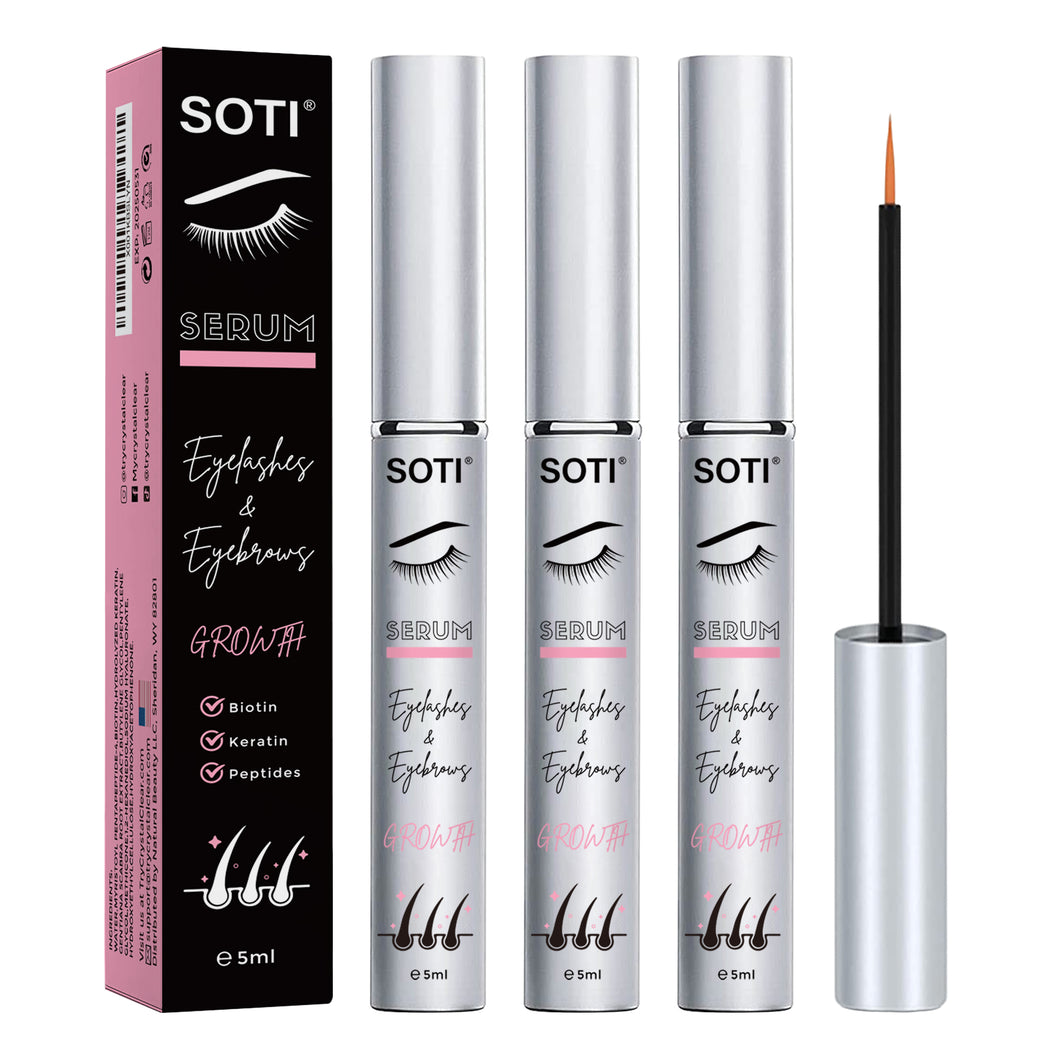 Soti Eyelashes and Eyebrows Growth Serum, Dermatologists Developed Formula with Peptides, Keratin and Biotin. Made in USA! (3 Pack)