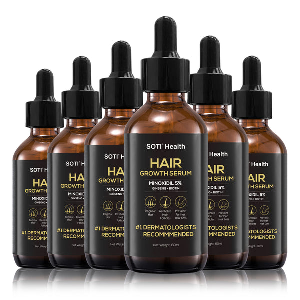 Soti Minoxidil 5% Hair Growth, Hair Loss Regrowth Serum.  Formulated in USA!  Dermatologists Recommended. Extra Strength Formula (6 Pack)