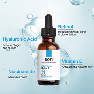 Soti 2.5% Retinol Serum, Formulated in USA! Reduces Wrinkles, Age Spots, Post-Acne Marks. Stimulates Collagen, Firm Skin, Anti Aging with Hyaluronic Acid, Niacinamide (30ml)