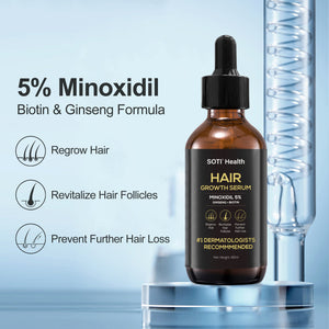 Soti Minoxidil 5% Hair Growth, Hair Loss Regrowth Serum 60ml. Formulated in USA! Dermatologists Recommended. Ginseng and Biotin Extra Strength Formula