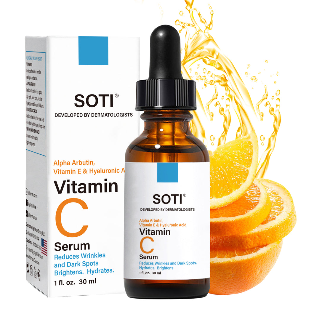 Soti Vitamin C Anti-aging Face Serum 20% Vitamin C Concentrated To Reduces Wrinkles, Dark Spots & Acne, Brightens Skin Tone and Restores Radiance Formulated in USA, 1 fl.oz. 30ml